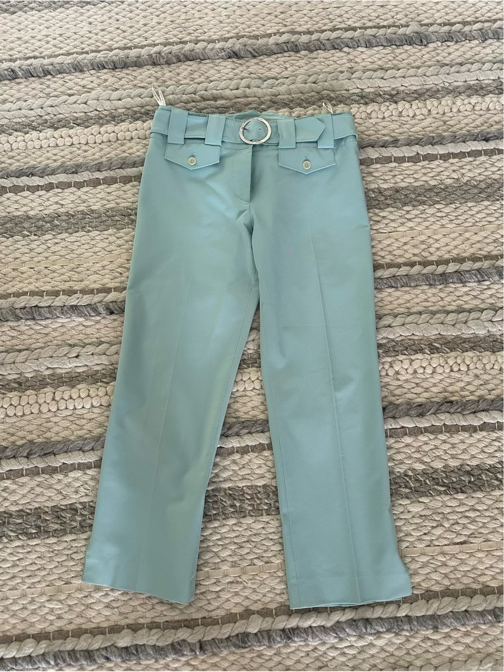 Karen Millen Mint-Blue Cropped Trousers with Ring Belt
